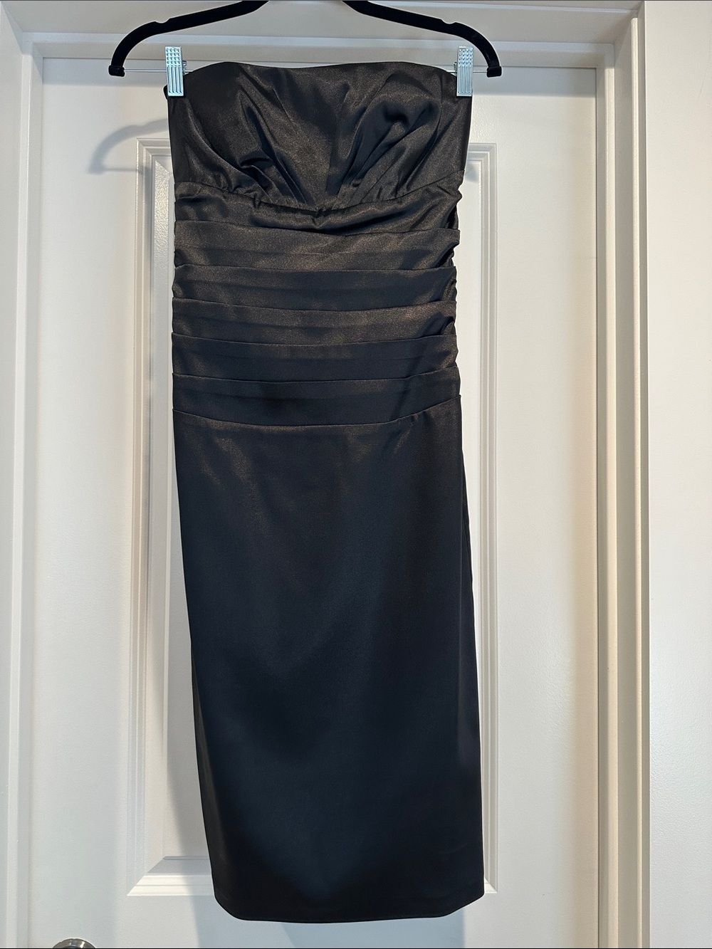 Brookstone Strapless Black Satin Sheath Dress